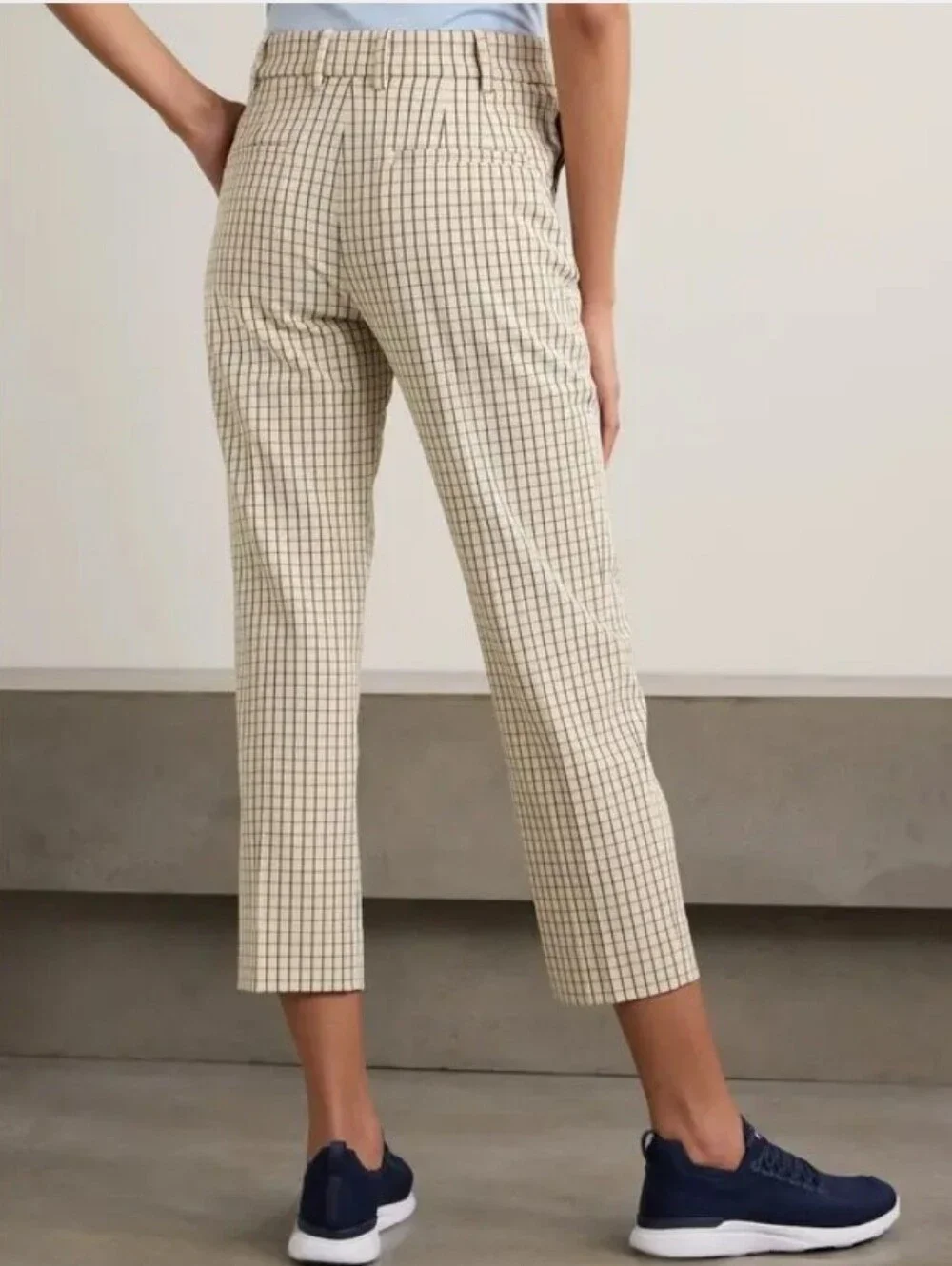 TORY BURCH Checked Cropped Twill Pants Women's 4 Cream Black Office